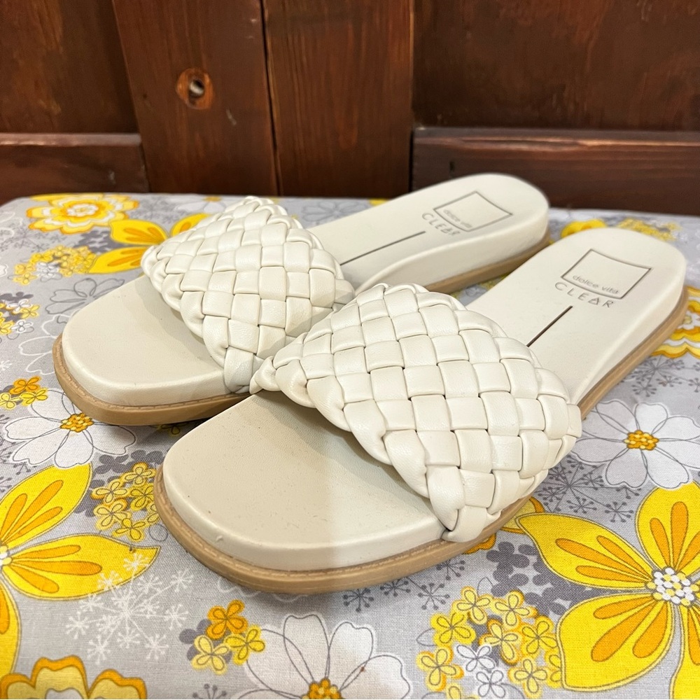 Dolce Vita Cream Woven Slide Sandals